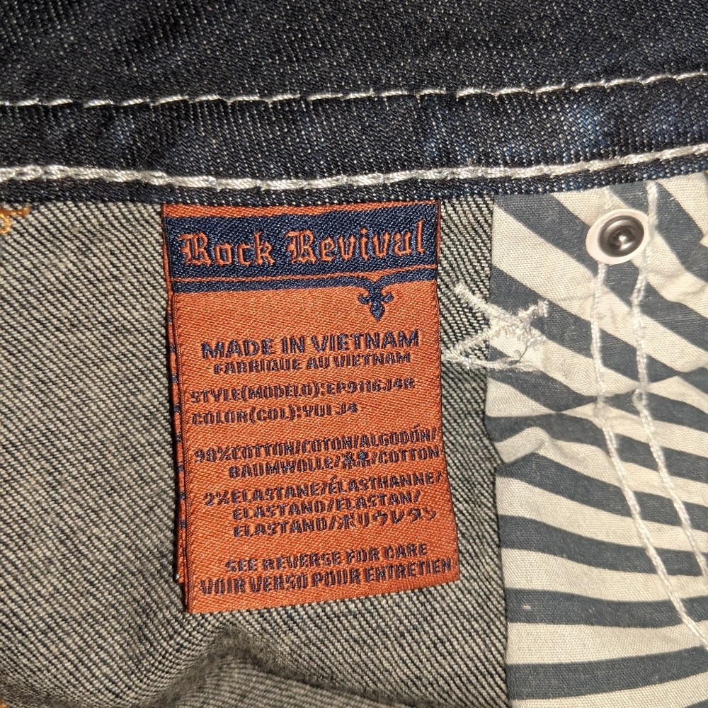 Rock Revival Yui Straight Leg Dark Wash Blue Denim Jeans Sz 28 (measures 30x31) - Picture 7 of 9